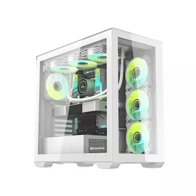 Darkflash Dlx4000 Mid Tower Fornt & Left Side Tempered Glass Side Panel Case - White (No Fans Included)