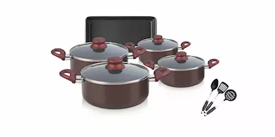 "12 PC COOKWARE SET 20 cm Casserole with lid 22 cm Casserole with lid 24 cm Casserole with lid 26 cm Casserole with lid 3 pcs Tools Banking Tray(42x28x5cm)"