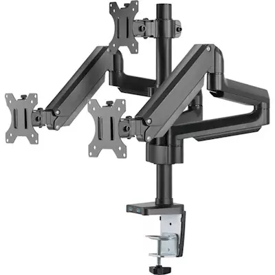 Twisted Minds Premium Triple Monitors Aluminum Pole Mounted Gas Spring Monitor Arm With Usb Ports (Fit Screen Size 17"-27")